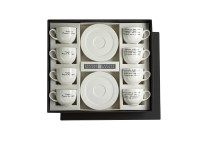 Set of eight coffee pairs in a gift box.