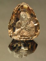 Cameo on faceted topaz. The Virgin Mary Odigitrija
